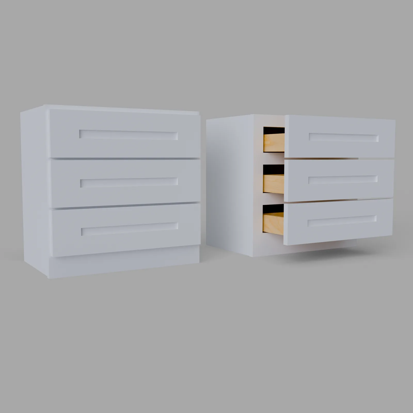 Shaker Countertop Three Drawer Cabinet 18" H