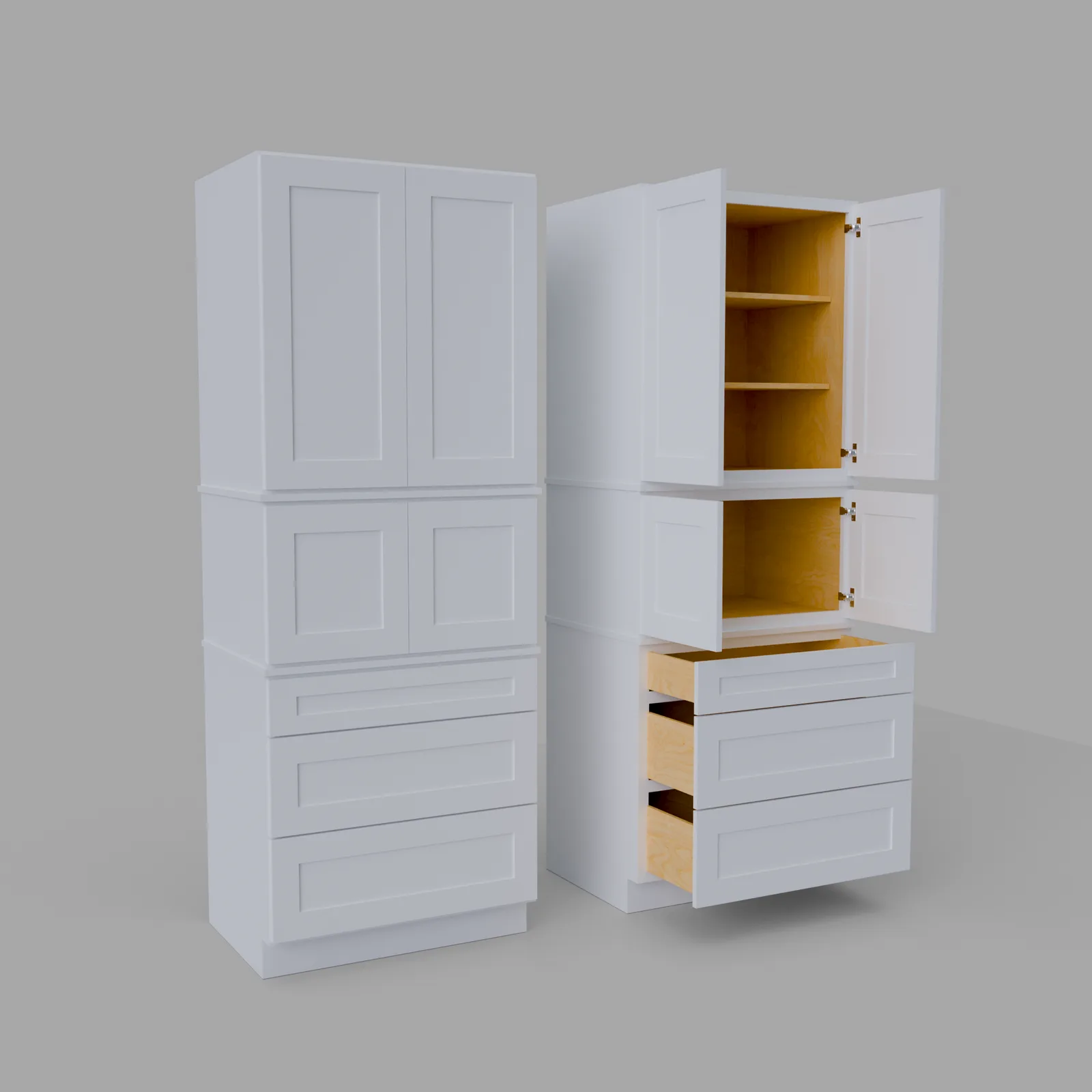 Shaker Modular Tall Pantry Utility Cabinet 24" D Three Drawer