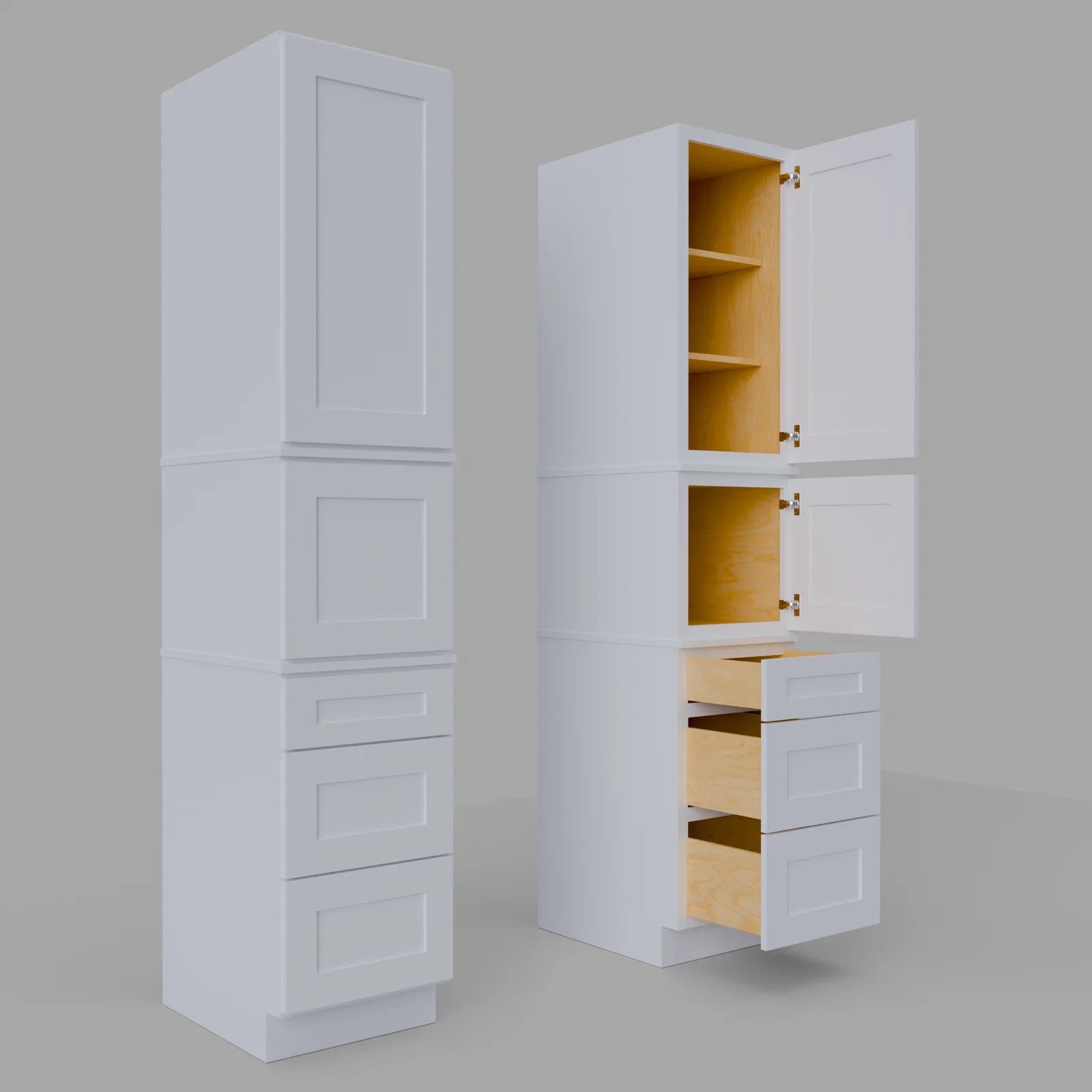 Shaker Modular Tall Pantry Utility Cabinet 24" D Three Drawer